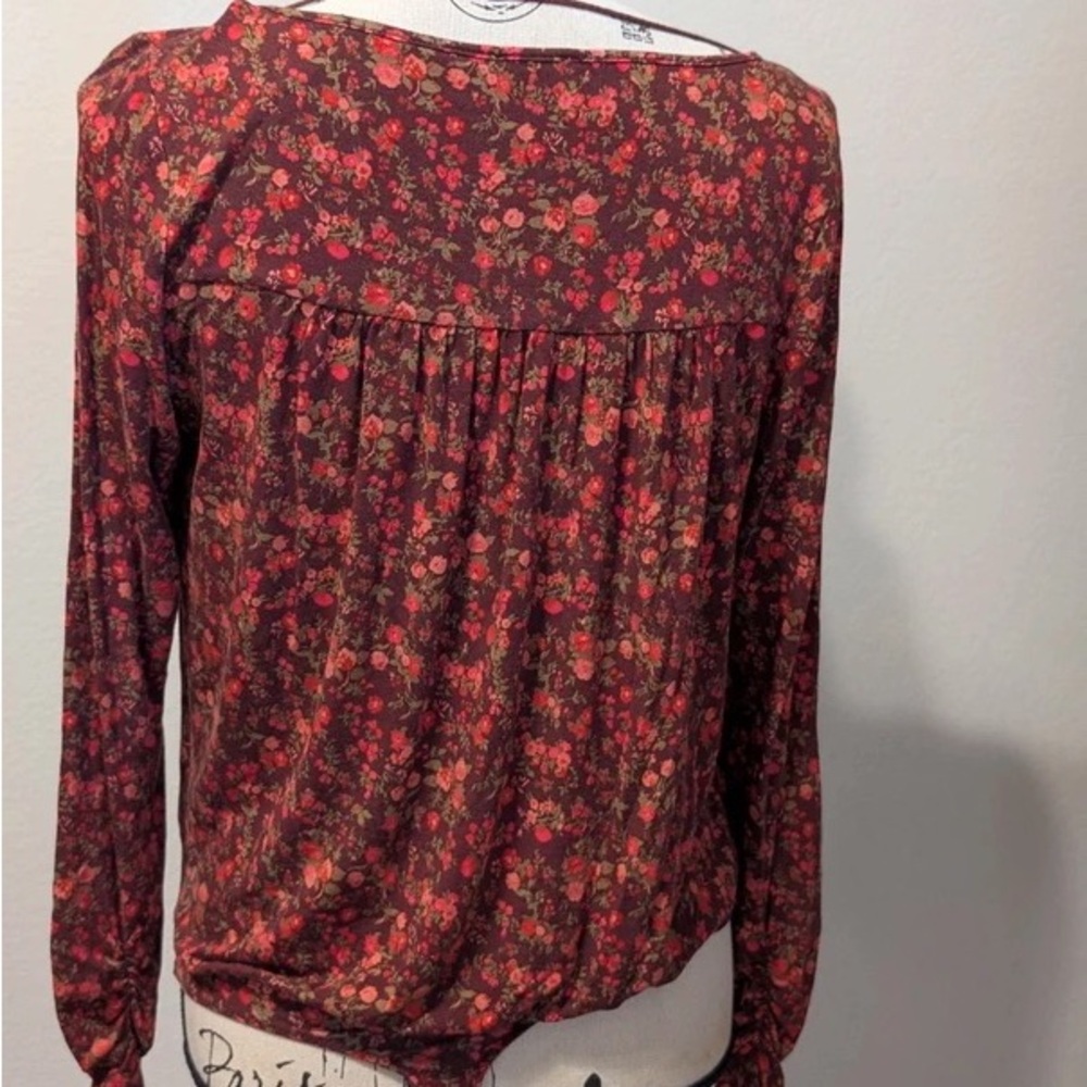 Free People Red Floral Long-Sleeve Blouse - Picture 3 of 5